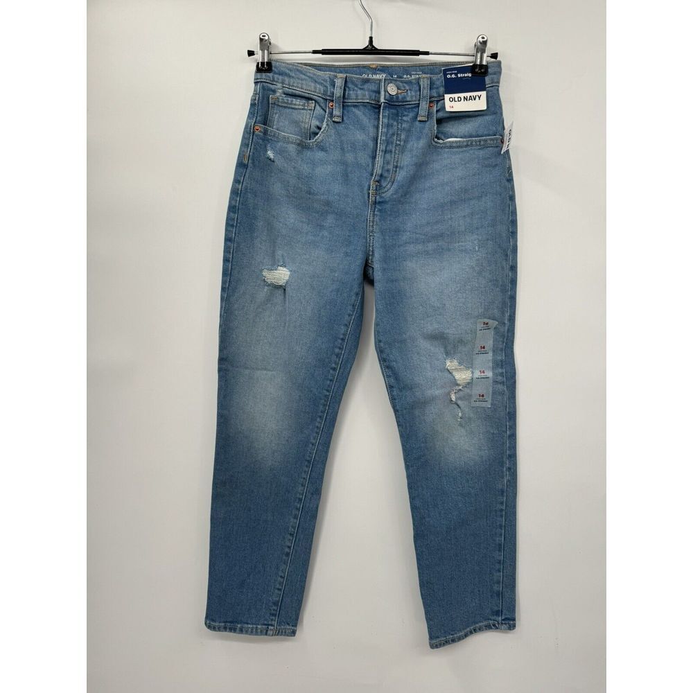 Old Navy 14 O.G.‎ Straight Jeans Girls Blue Distressed High Rise Built-In Tough